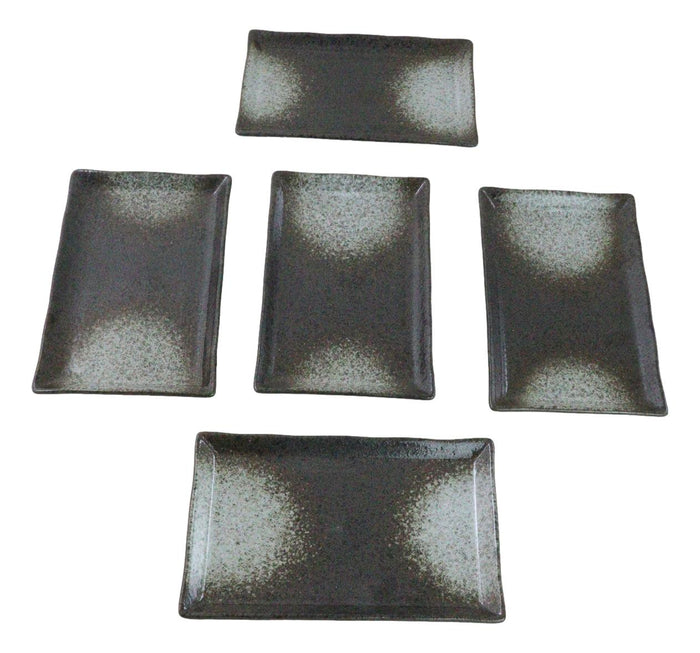 Ebros Gift Pack Of 5 Grey Tone Hakumu Ceramic Collection Rectangular Sushi Plates 7.75" L