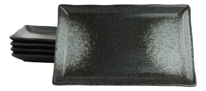 ebros gift Pack Of 5 Grey Tone Hakumu Ceramic Collection Rectangular Sushi Plates 7.75" L