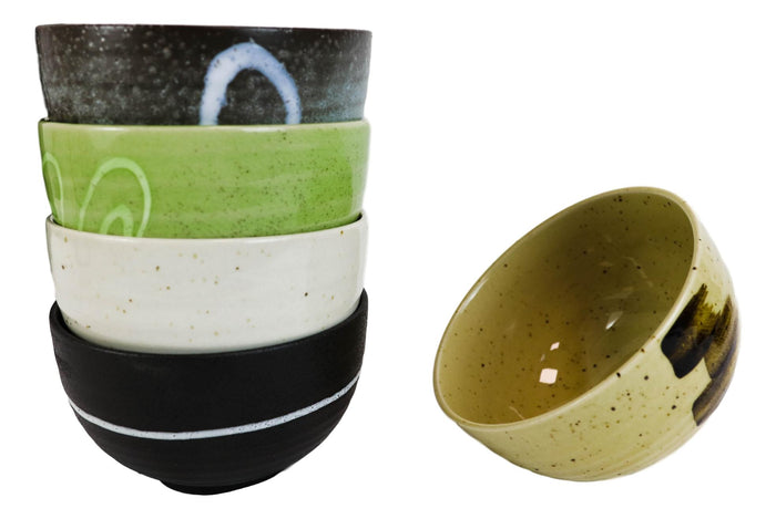 Ebros Gift Pack Of 5 Made In Japan Colorful Brush Art Kiln Natural Glazed Ceramic Bowls