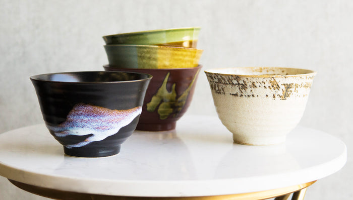 ebros gift Pack Of 5 Made In Japan Colorful Gradient Art Kiln Natural Glazed Ceramic Bowls