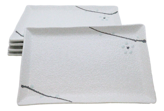 ebros gift Pack Of 5 Yukino Hana Ceramic Collection Rectangular Sushi Plates 7.75" L