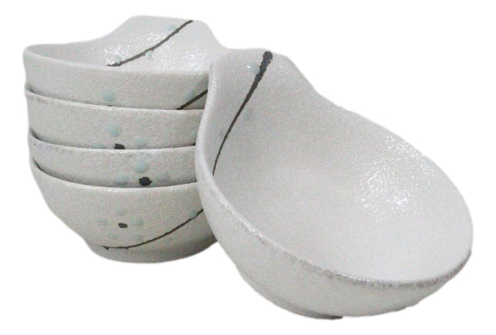 ebros gift Pack Of 5 Yukino Hana Ceramic Ponzu Sauce Soup Shallow Bowls With Handle 5oz