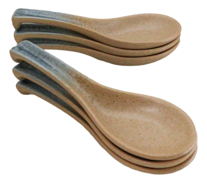 Ebros Gift Pack Of 6 Ao Nagashi River Collection Ceramic Asian Soup Spoons With Hook 5.75"L