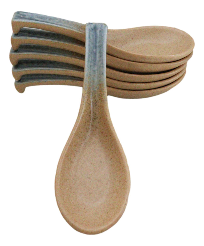 ebros gift Pack of 6 Ao Nagashi River Collection Ceramic Asian Soup Spoons With Hook 5.75"L