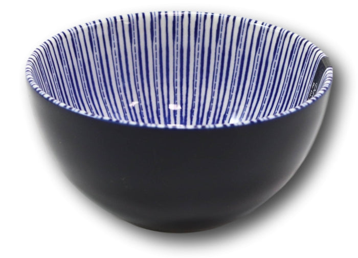 Ebros Gift Pack Of 6 Artistic Blue Geometric Stripes Rice Soup Salad Ceramic Bowls 14oz
