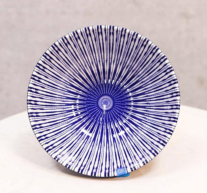 Ebros Gift Pack Of 6 Artistic Blue Geometric Stripes Rice Soup Salad Ceramic Bowls 14oz