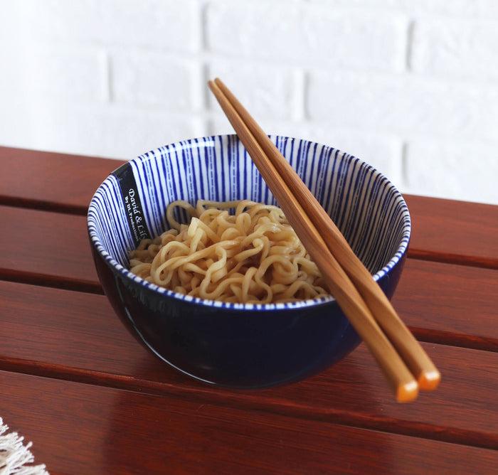 ebros gift Pack Of 6 Artistic Blue Geometric Stripes Rice Soup Salad Ceramic Bowls 14oz