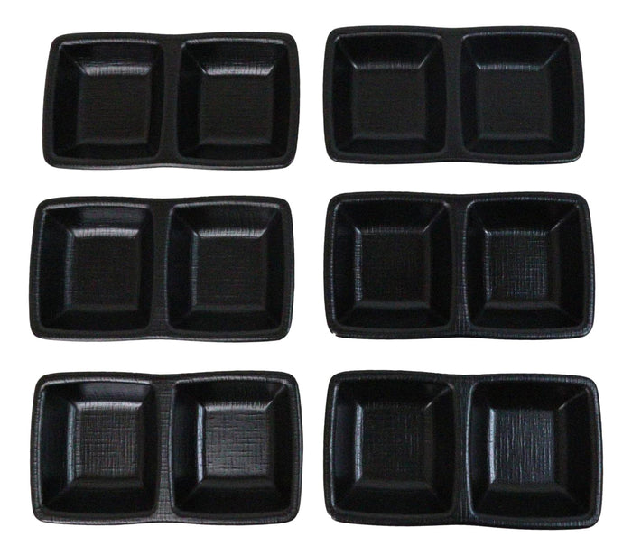 Ebros Gift Pack Of 6 Black Silk Melamine 2 Partition Condiment Sauce Dipping Bowl Or Dishes