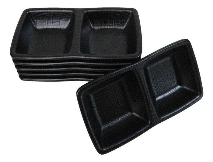 Ebros Gift Pack Of 6 Black Silk Melamine 2 Partition Condiment Sauce Dipping Bowl Or Dishes