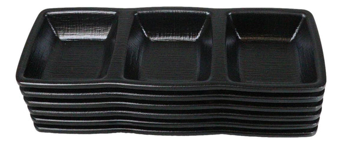 Ebros Gift Pack Of 6 Black Silk Melamine 3 Partition Condiment Sauce Dipping Bowl Or Dishes