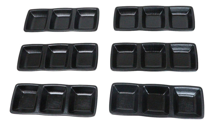 Ebros Gift Pack Of 6 Black Silk Melamine 3 Partition Condiment Sauce Dipping Bowl Or Dishes