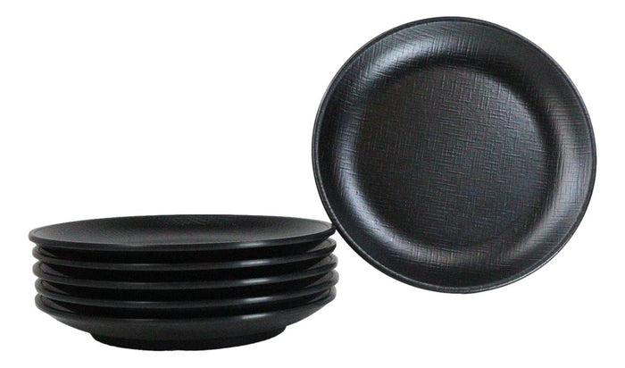 Ebros Gift Pack Of 6 Black Silk Melamine Round Appetizer Dessert Side Dishes Plates 7"D