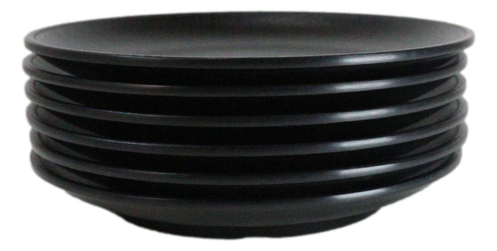 Ebros Gift Pack Of 6 Black Silk Melamine Round Appetizer Dessert Side Dishes Plates 7"D