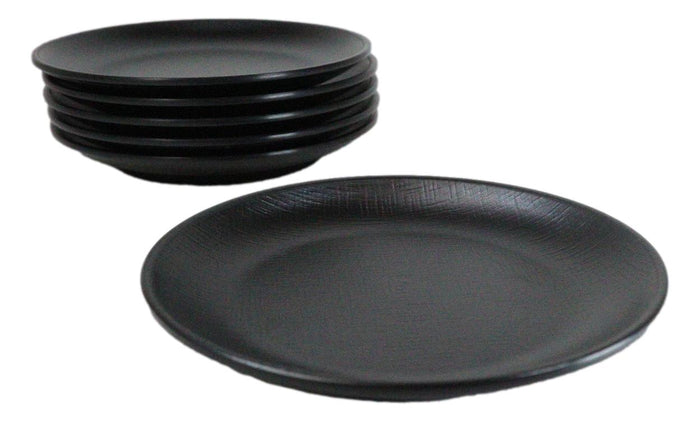 ebros gift Pack Of 6 Black Silk Melamine Round Appetizer Dessert Side Dishes Plates 7"D