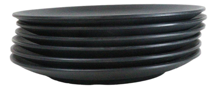 Ebros Gift Pack Of 6 Black Silk Melamine Round Dinner Plates 10"D Restaurant Supply