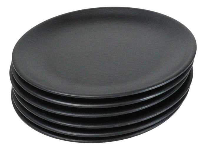 Ebros Gift Pack Of 6 Black Silk Melamine Round Dinner Plates 10"D Restaurant Supply
