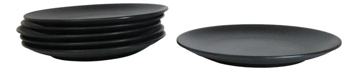 Ebros Gift Pack Of 6 Black Silk Melamine Round Dinner Plates 10"D Restaurant Supply