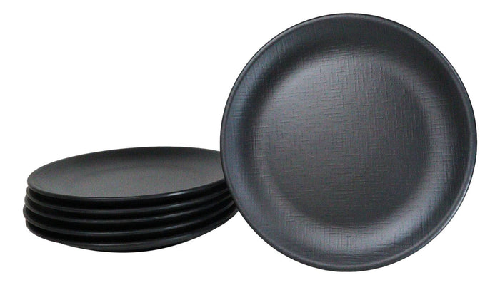 ebros gift Pack Of 6 Black Silk Melamine Round Dinner Plates 10"D Restaurant Supply