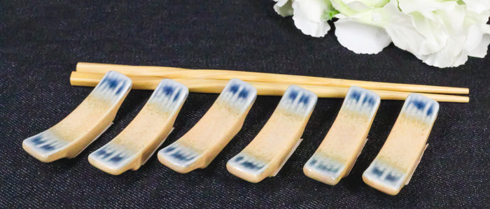 ebros gift Pack Of 6 Blue River Ao Nagashi Collection Porcelain Chopsticks Hashioki Rest