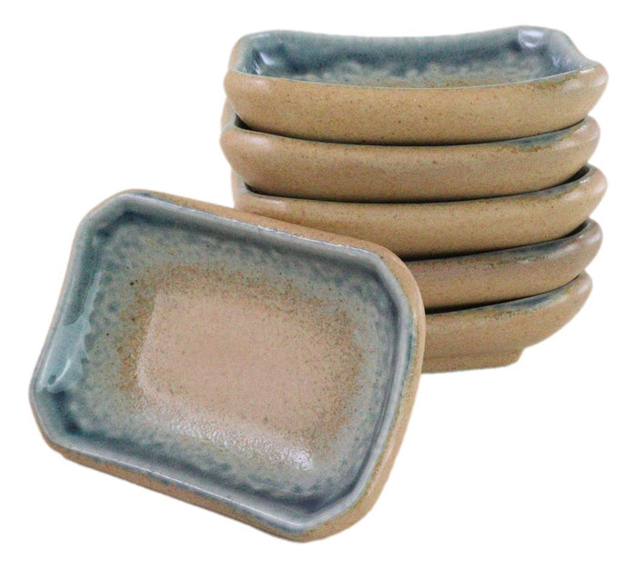 Ebros Gift Pack Of 6 Ceramic Ao Nagashi Soy Sauce Oil Condiment Rectangular Dishes 2oz