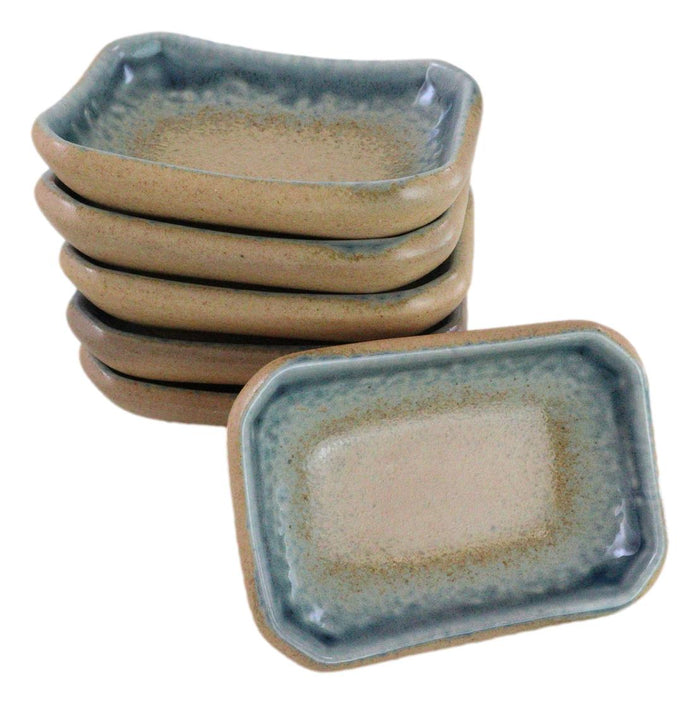 ebros gift Pack Of 6 Ceramic Ao Nagashi Soy Sauce Oil Condiment Rectangular Dishes 2oz