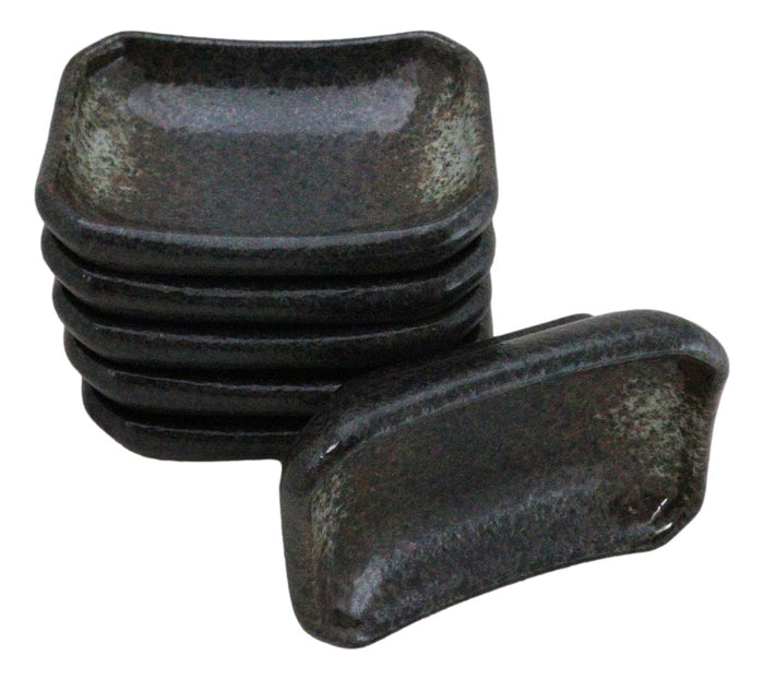 Ebros Gift Pack Of 6 Ceramic Grey Hakumu Soy Sauce Oil Condiment Rectangular Dishes 2oz