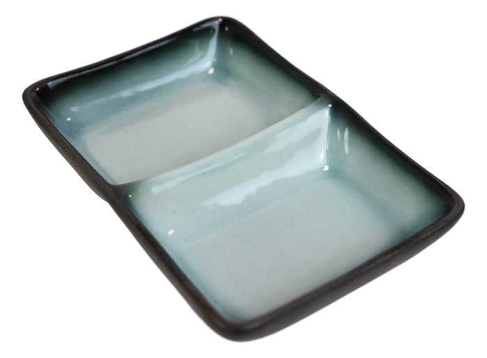 Ebros Gift Pack Of 6 Ceramic Zen Blue Soy Sauce Or Condiment Dishes With 2 Compartments
