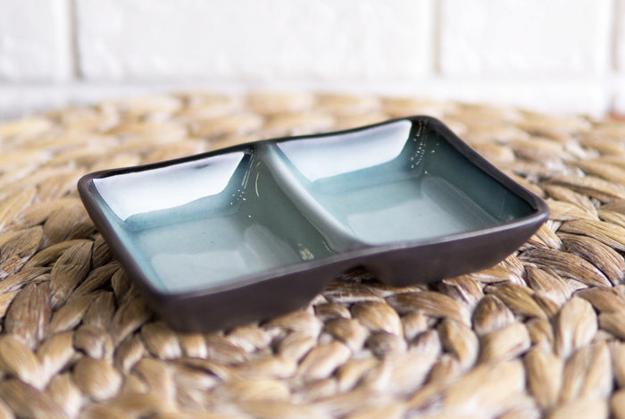 ebros gift Pack Of 6 Ceramic Zen Blue Soy Sauce Or Condiment Dishes With 2 Compartments
