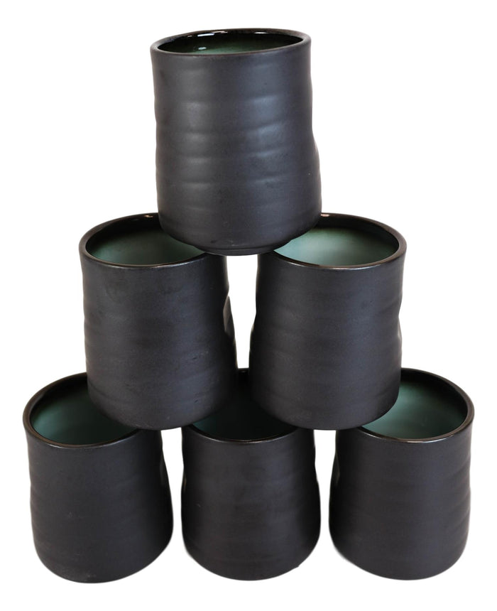 Ebros Gift Pack Of 6 Ceramic Zen Blue Style Yunomi Notched Teacup Tea Cups Without Handles