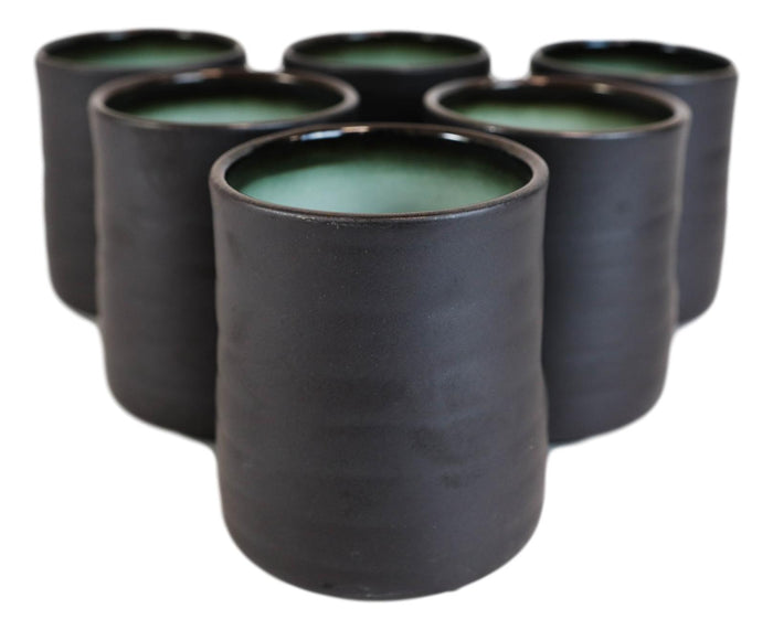 Ebros Gift Pack Of 6 Ceramic Zen Blue Style Yunomi Notched Teacup Tea Cups Without Handles