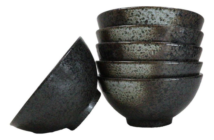 ebros gift Pack Of 6 Charcoal Grey Hakumu Collection Small Rice Soup Appetizer Bowls 10oz