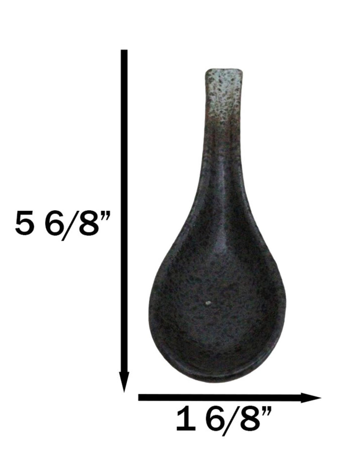 Ebros Gift Pack Of 6 Charcoal Grey Tone Hakumu Ceramic Asian Soup Spoons With Hook 5.75"L