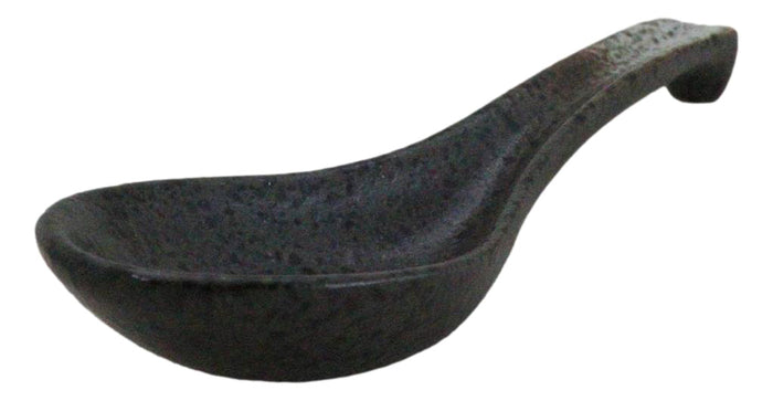 Ebros Gift Pack Of 6 Charcoal Grey Tone Hakumu Ceramic Asian Soup Spoons With Hook 5.75"L