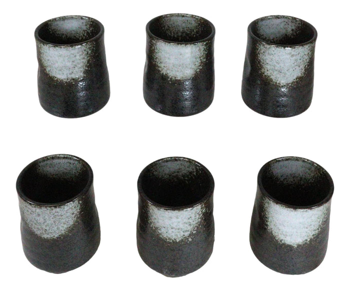 Ebros Gift Pack Of 6 Charcoal Grey Tone Hakumu Reactive Glaze Ceramic Yunomi Tea Cups 9oz