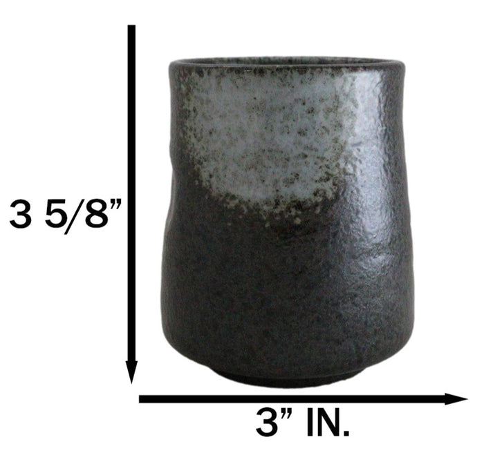 Ebros Gift Pack Of 6 Charcoal Grey Tone Hakumu Reactive Glaze Ceramic Yunomi Tea Cups 9oz