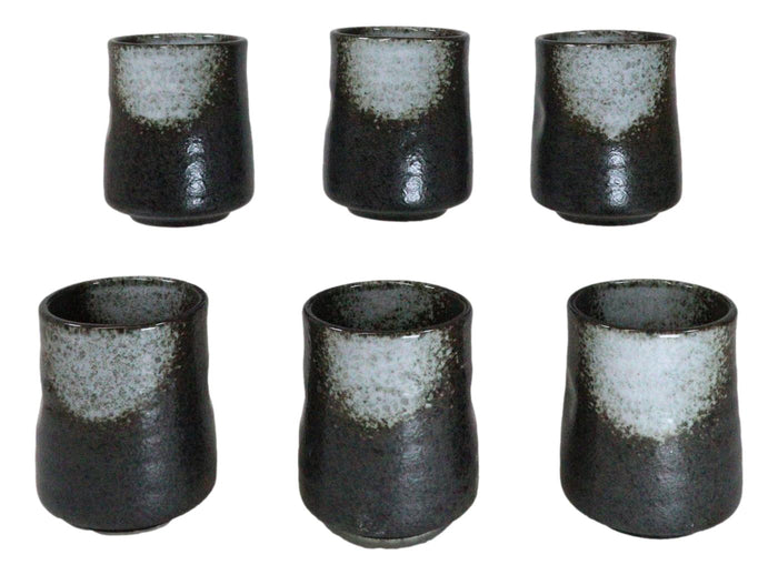 ebros gift Pack Of 6 Charcoal Grey Tone Hakumu Reactive Glaze Ceramic Yunomi Tea Cups 9oz