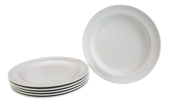 Ebros Gift Pack Of 6 Contemporary Irregular Ridged Matte White Melamine Large Dinner Plates