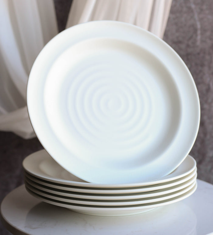 ebros gift Pack Of 6 Contemporary Irregular Ridged Matte White Melamine Large Dinner Plates