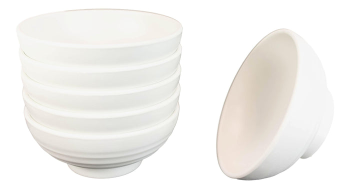 Ebros Gift Pack Of 6 Contemporary Ridged 7.5"D Matte White Melamine Salad Pasta Soup Bowls