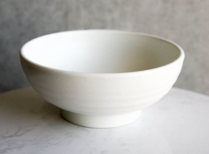 ebros gift Pack Of 6 Contemporary Ridged 7.5"D Matte White Melamine Salad Pasta Soup Bowls