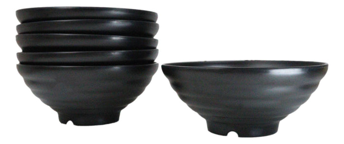 Ebros Gift Pack Of 6 Contemporary Ridged Matte Black Melamine Round Ramen Soup Bowls 40oz
