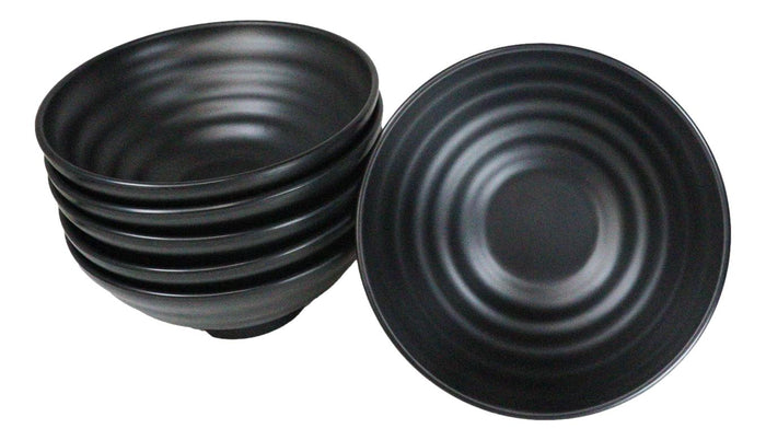 Ebros Gift Pack Of 6 Contemporary Ridged Matte Black Melamine Round Ramen Soup Bowls 40oz