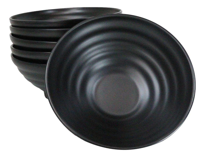 ebros gift Pack Of 6 Contemporary Ridged Matte Black Melamine Round Ramen Soup Bowls 40oz