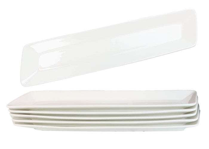 ebros gift Pack Of 6 Contemporary Slim Rhomboid White Porcelain Serving Platter Plates 14"L