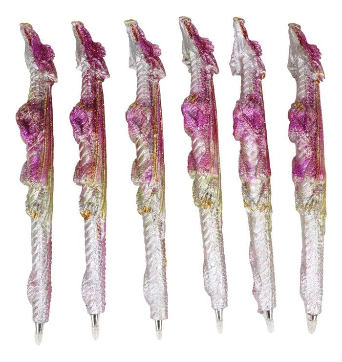 Ebros Gift Pack Of 6 Fire Ink Glittered Metallic Pink And Gold Spirit Dragon Pen Figurines