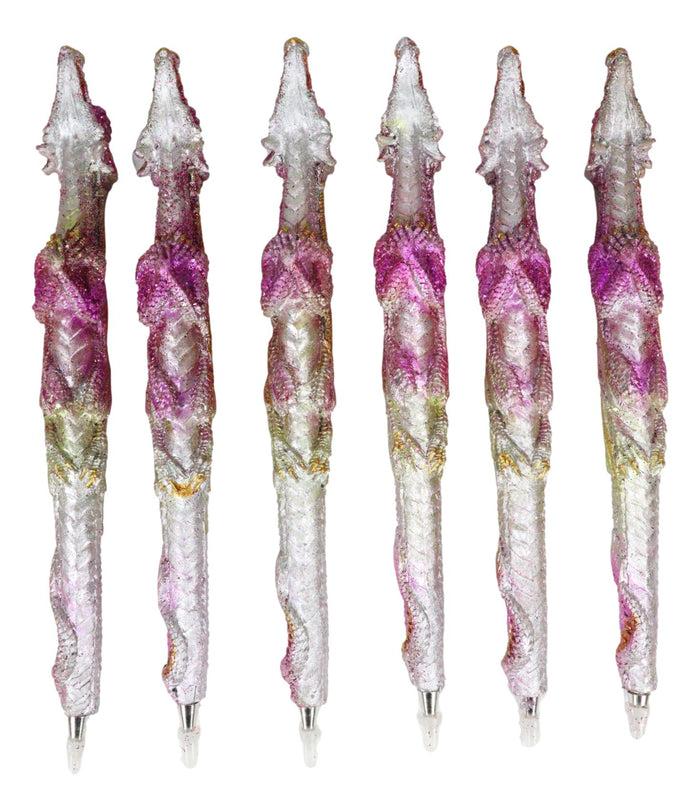 Ebros Gift Pack Of 6 Fire Ink Glittered Metallic Pink And Gold Spirit Dragon Pen Figurines