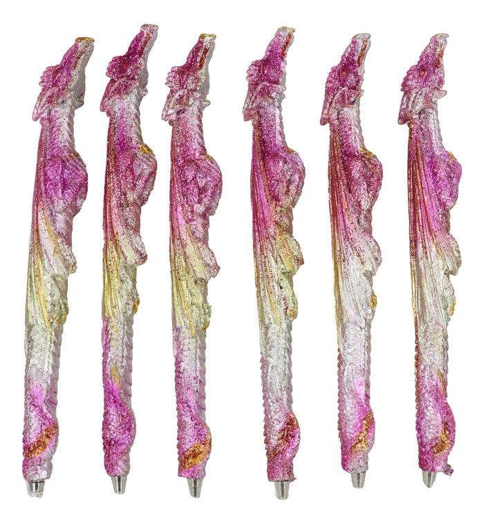 Ebros Gift Pack Of 6 Fire Ink Glittered Metallic Pink And Gold Spirit Dragon Pen Figurines