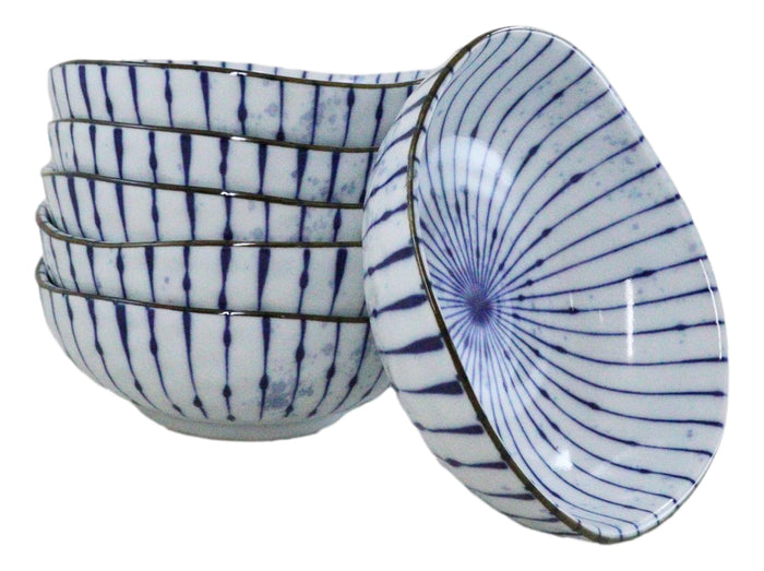 Ebros Gift Pack Of 6 Fubuki Tokusa Made In Japan Round Flair Small Shallow Bowls 11oz