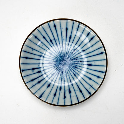 Ebros Gift Pack Of 6 Fubuki Tokusa Made In Japan Round Flair Blue Geometry Sauce Dishes