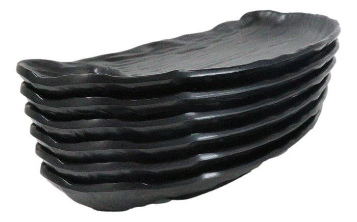 Ebros Gift Pack Of 6 Half Moon Matte Black Melamine 2 Partitions Sushi Plates Platters 11"L